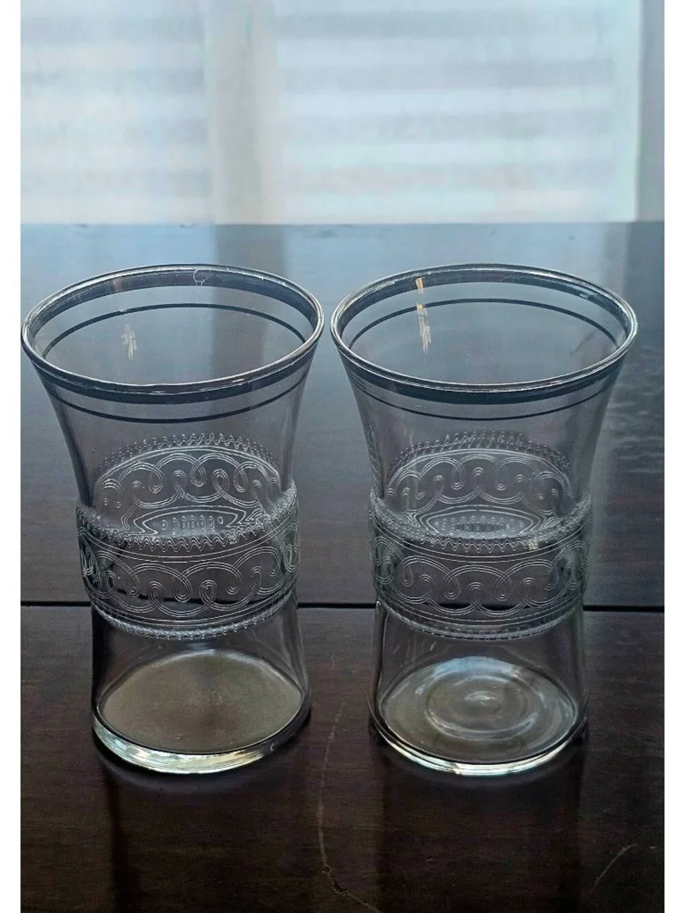 2 Vintage Etched Crystal Tumblers Silver Rim Retro Cocktail Needle Etched Barwar